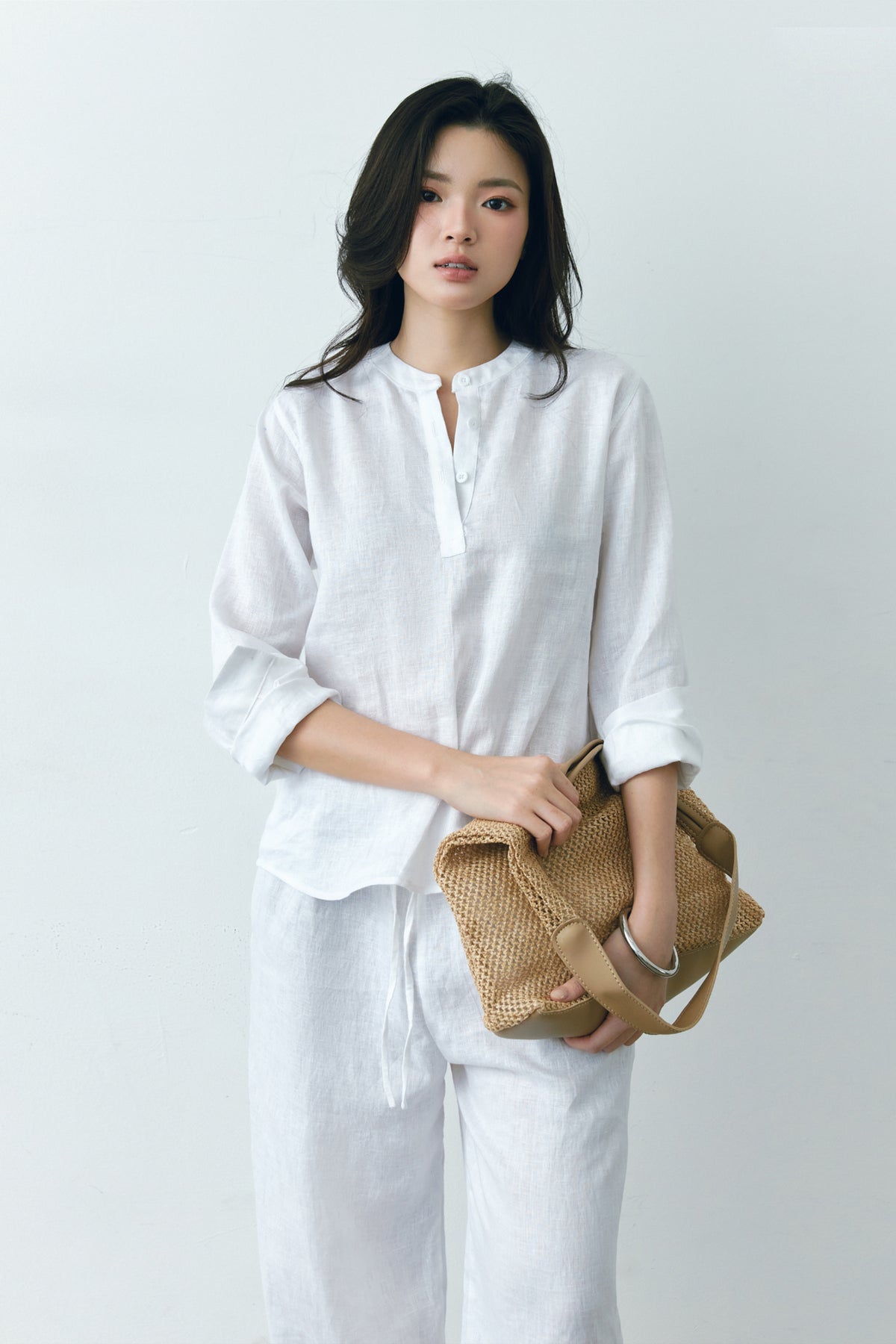 Linen Collarless Shirt