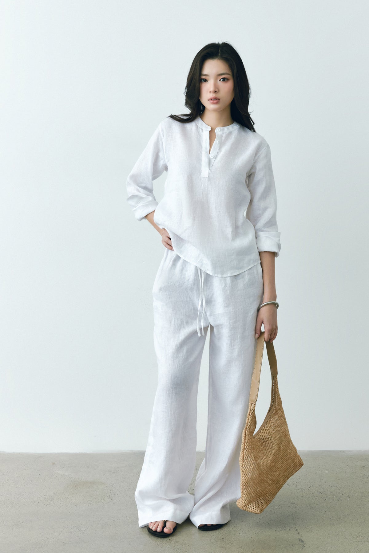 Linen Collarless Shirt