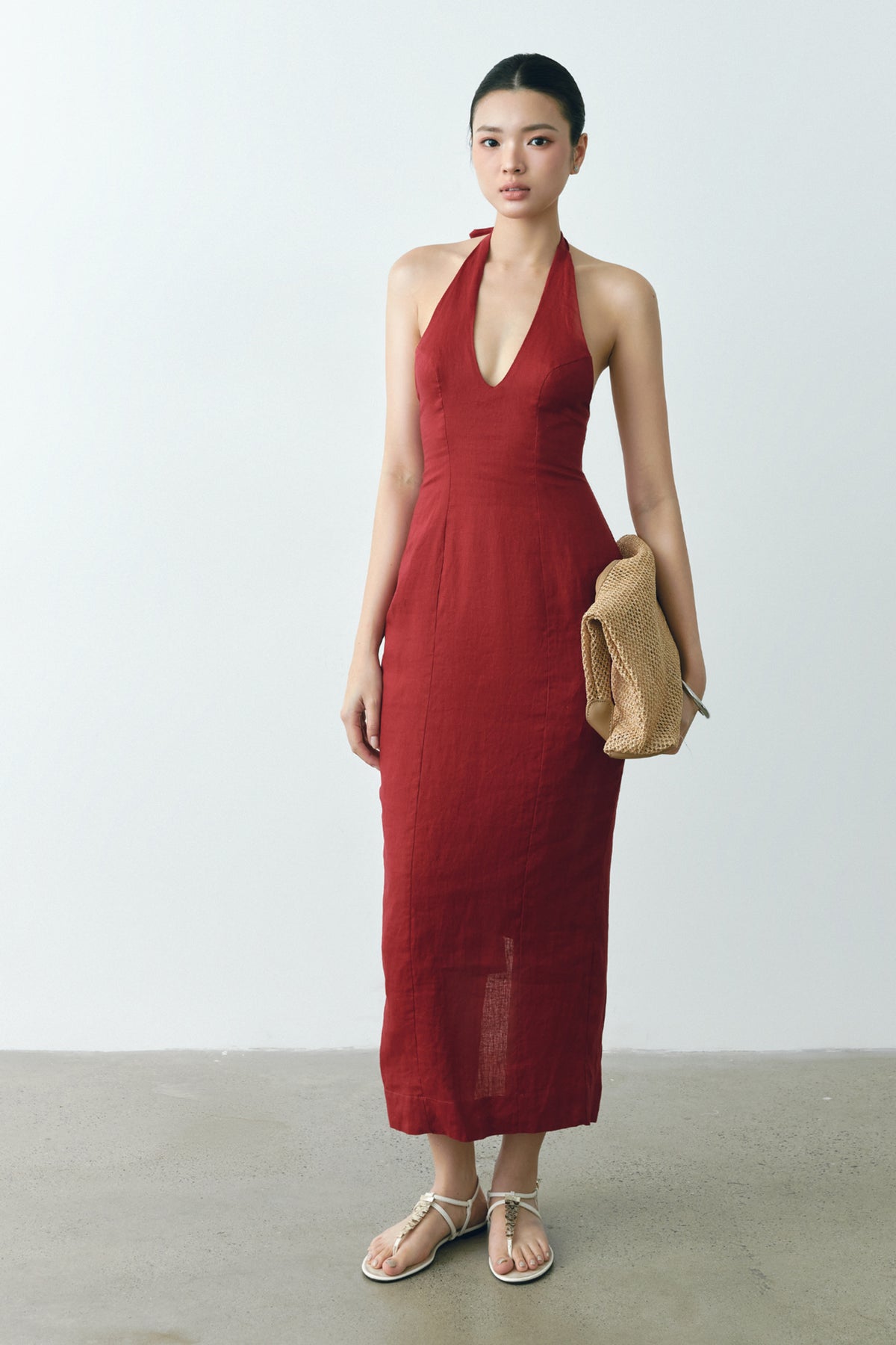 Premium Linen Halter Maxi Dress